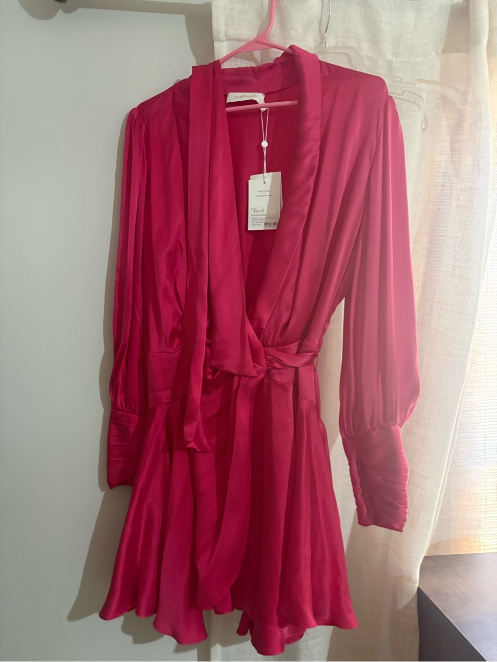 Zimmermann Fuchsia Satin Wrap Robe Dress